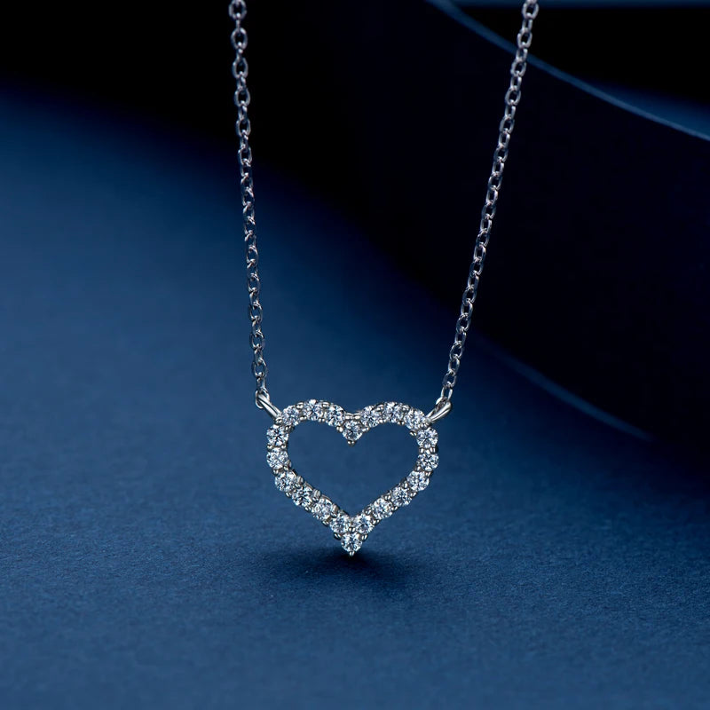 Real Moissanite Heart Pendant - 925 Sterling Silver, Round Cut 1.5mm (0.015ct), Cluster-Set, Choker Necklace - Ideal Gift for Women and Girls