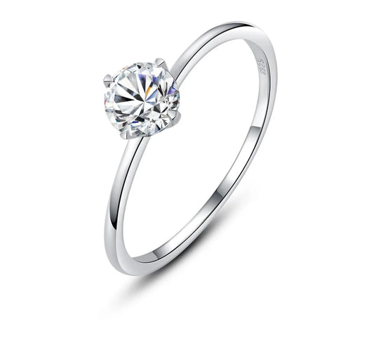 "Elegant 925 Silver Thin Moissanite Ring for Women - 0.5CT D Color VVS Clarity, Classic 4 Prongs Ring"