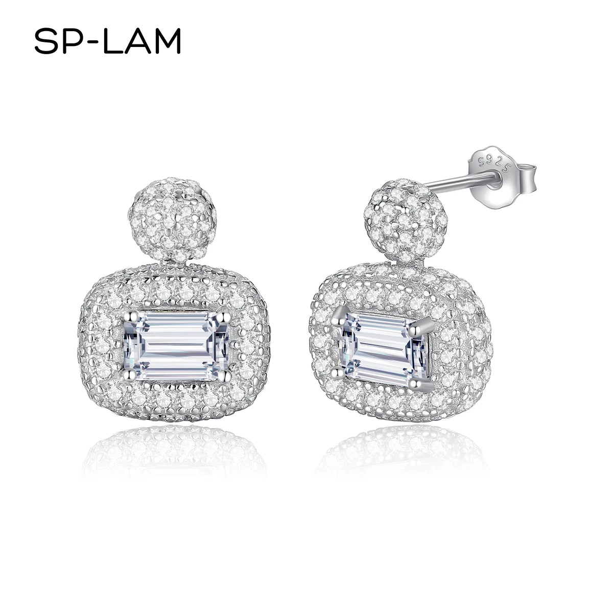 Luxury CZ Paved Moissanite Stud Earrings - Emerald Cut Vintage Fashion Accessories for Women