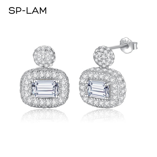 Luxury CZ Paved Moissanite Stud Earrings - Emerald Cut Vintage Fashion Accessories for Women