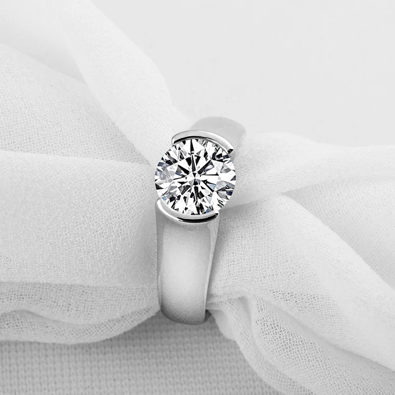 8mm Big Moissanite Solitaire Diamond Ring - 100% Sterling Silver 925 Engagement Bridal Wedding Band - Women's Jewelry Gift