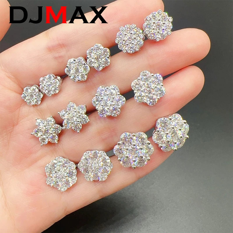 2023 Full Moissanite Stud Earrings for Women | 925 Sterling Silver | Flower Lady Luxurious Diamond Stud Earrings