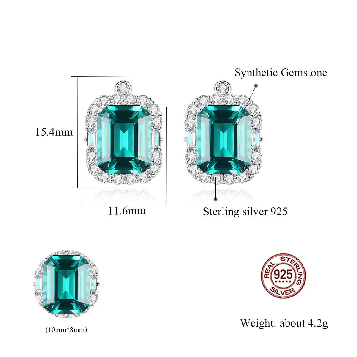 Boucles d'oreilles en argent sterling 925 vert émeraude noble 