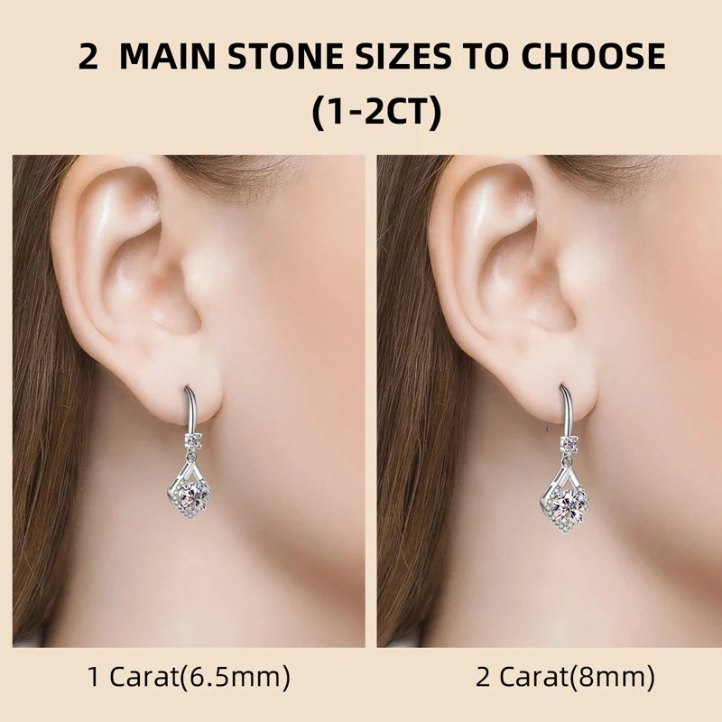 6.5mm/8mm Teardrop D Color Moissanite Hook Earrings - Sterling Silver Fine Jewelry for Women & Girls