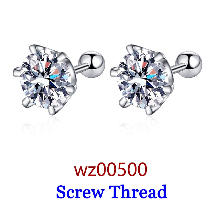 Premium 0.5-2ct Moissanite Diamond Earrings for Women Orginal 925 Sterling Silver Screw Back Studs