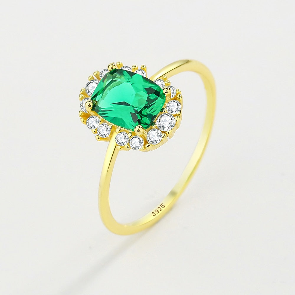 NEW Exquisite Emerald Rings For Women Genuine S925 Sterling Silver Green Zircon Ring