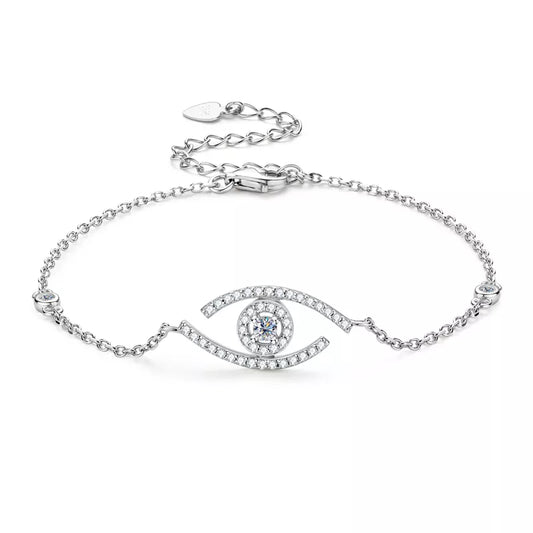 Evil Eye Bracelet for Women - 100% Real Moissanite, 925 Sterling Silver, Fashion 2022 Accessories, Charm Jewelry