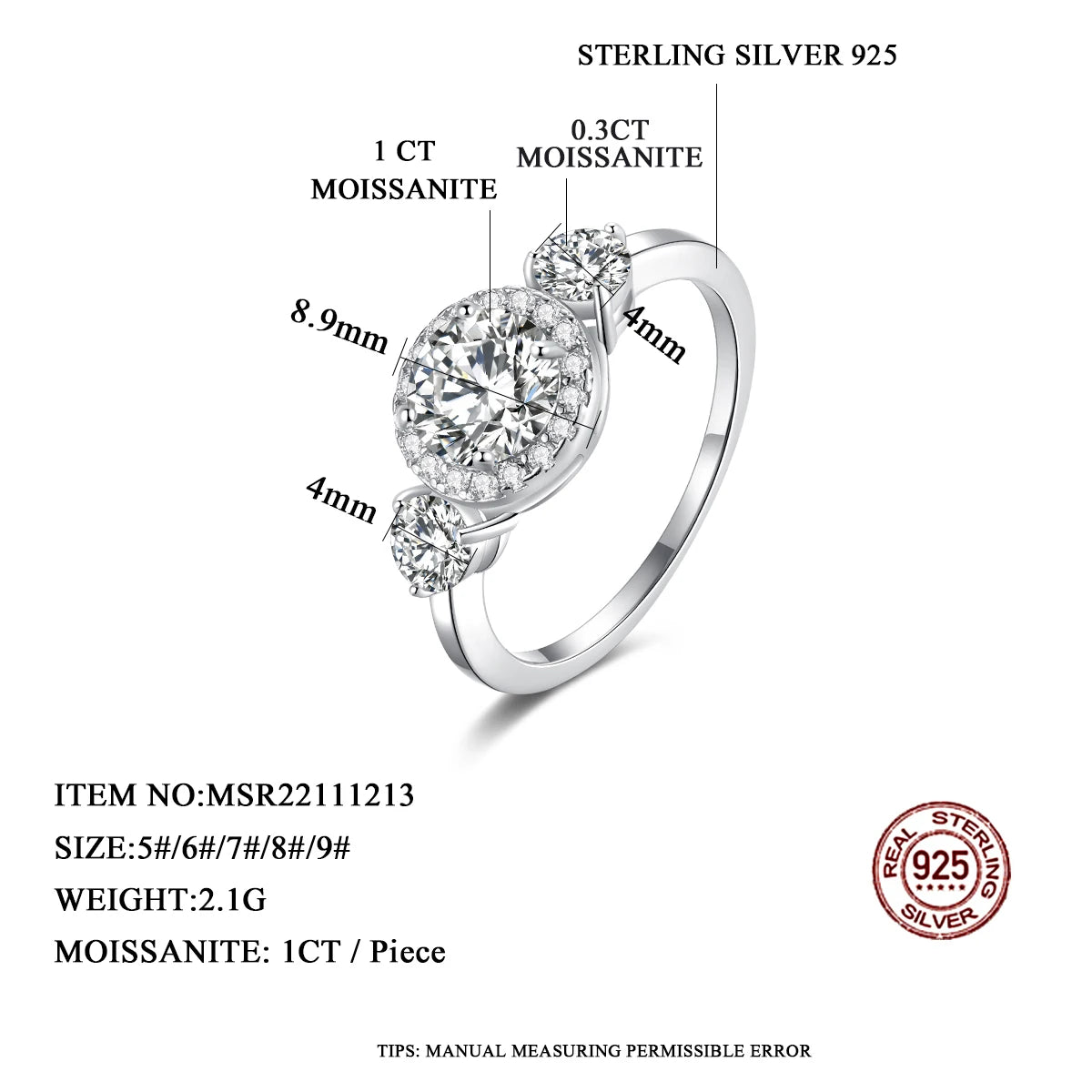 Luxury Moissanite Rings for Women - Sterling Silver 925, Perfect for Christmas Gifts, Designer Jewelry