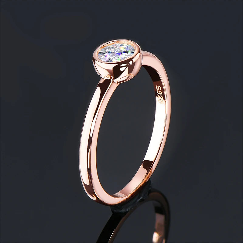 0.5 CT D Color VVS1 Real Moissanite Solitaire Ring in Rose Gold 925 Silver Setting - Stunning Women's Jewelry