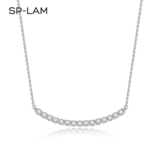 0.9Ct Moissanite Chocker Necklace 925 Stelring Silver Women Brilliant Lab Diamond Smile Bar Pendant Wedding Party Jewelry
