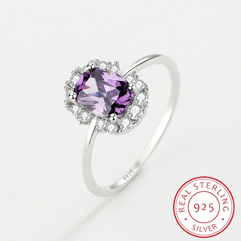 Bague en améthyste pour femmes, nouvelle mode, violet, en argent Sterling S925 véritable 