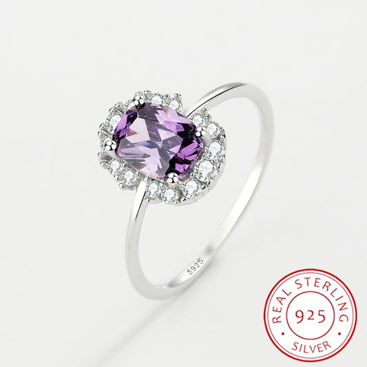 Bague en améthyste pour femmes, nouvelle mode, violet, en argent Sterling S925 véritable 