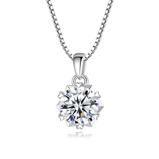 1.0 Carat Real Moissanite Snowflake Pendant Necklace - 925 Sterling Silver Christmas Jewelry Gift for Women