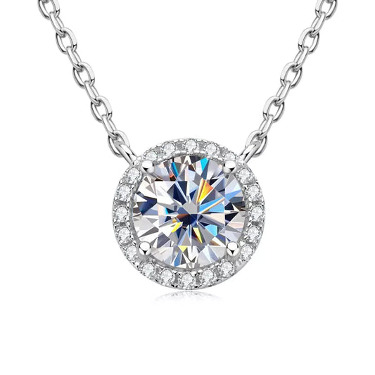 D Color VVS1 Moissanite Halo Pendant Necklace for Women - 1.0 Carat, Sterling Silver 925 Jewelry Gift