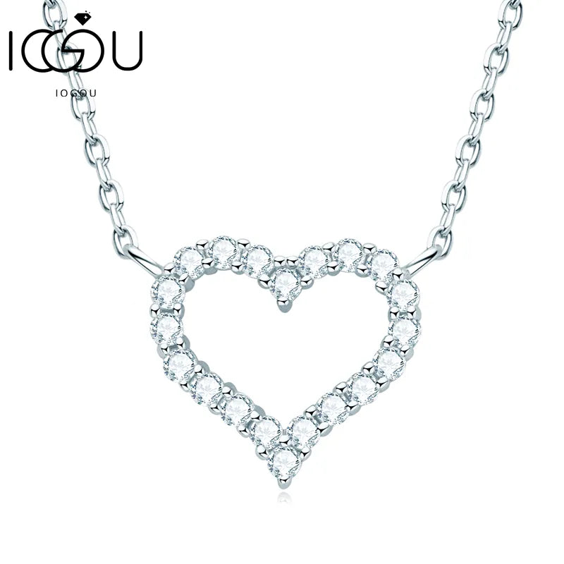 Real Moissanite Heart Pendant - 925 Sterling Silver, Round Cut 1.5mm (0.015ct), Cluster-Set, Choker Necklace - Ideal Gift for Women and Girls