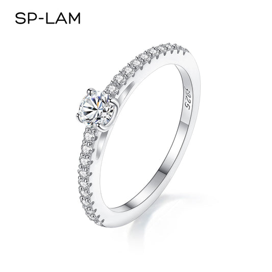 Real 925 Sterling Silver Moissanite Ring For Women Simple Sparkling Round 0.3CT Certificated Lab Diamond Finger Rings