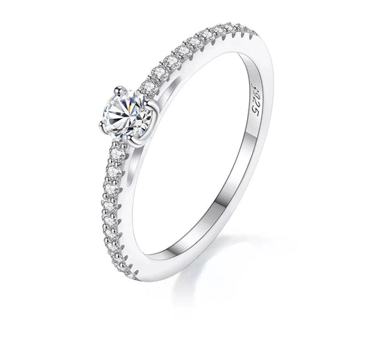 "Simple and Elegant 0.3CT Round Moissanite Ring in Real 925 Sterling Silver for Women with Certificate "