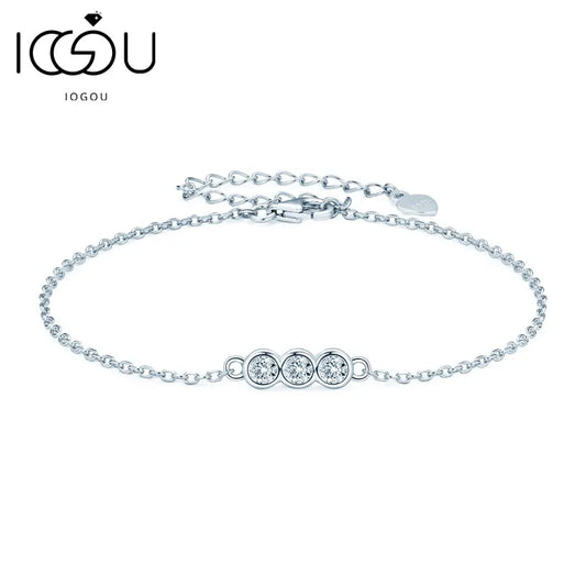 Moissanite Bracelet - 3mm Round D Color - Simple Three Stone - Real Silver Bracelets - 925 Accessories - Women's Fine Jewelry Gift