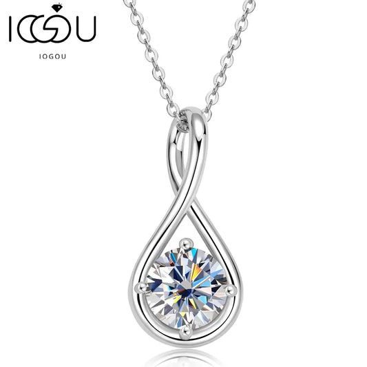 Infinity Pendant Necklace - 8.0mm 2.0 Carat D Moissanite, 925 Silver, Women's Charm Jewelry, Wedding Gift