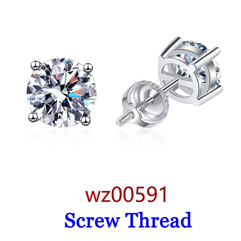 Premium 0.5-2ct Moissanite Diamond Earrings for Women Orginal 925 Sterling Silver Screw Back Studs